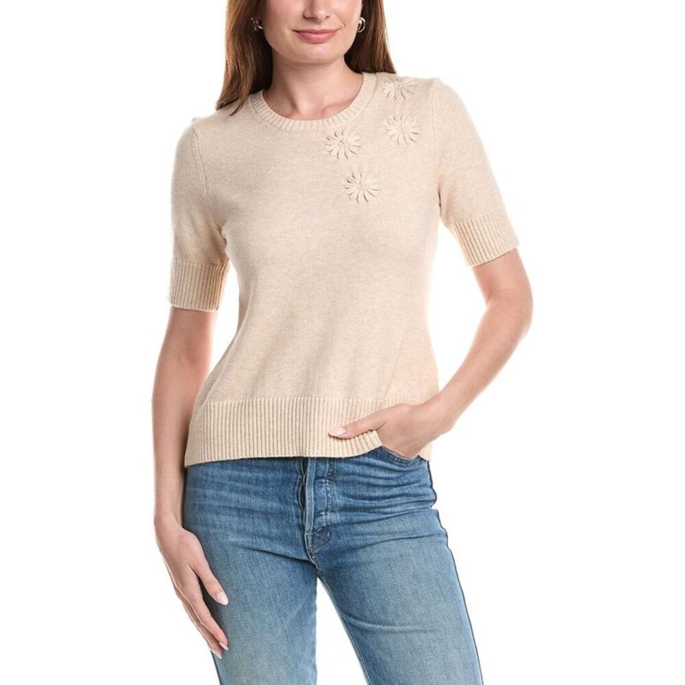 T Tahari Womens Floral Applique Sweater, Brown